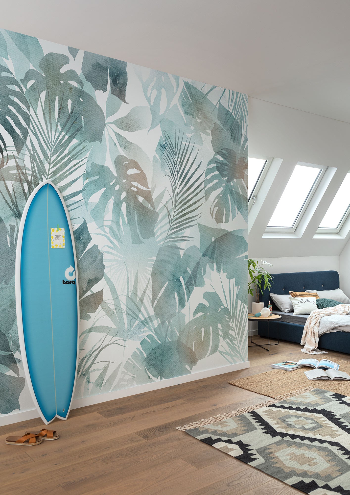 Aqua Flora Botanical Bedroom Non-woven photo wallpaper