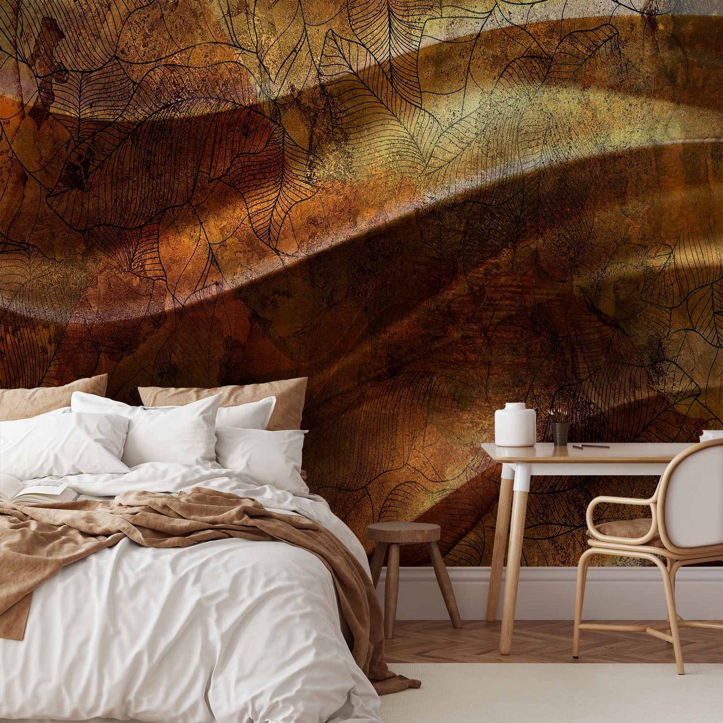 Liquid Gold Wavy Composition Leaf Pattern Non-woven Photo Wallpaper b-A-0894-a-a