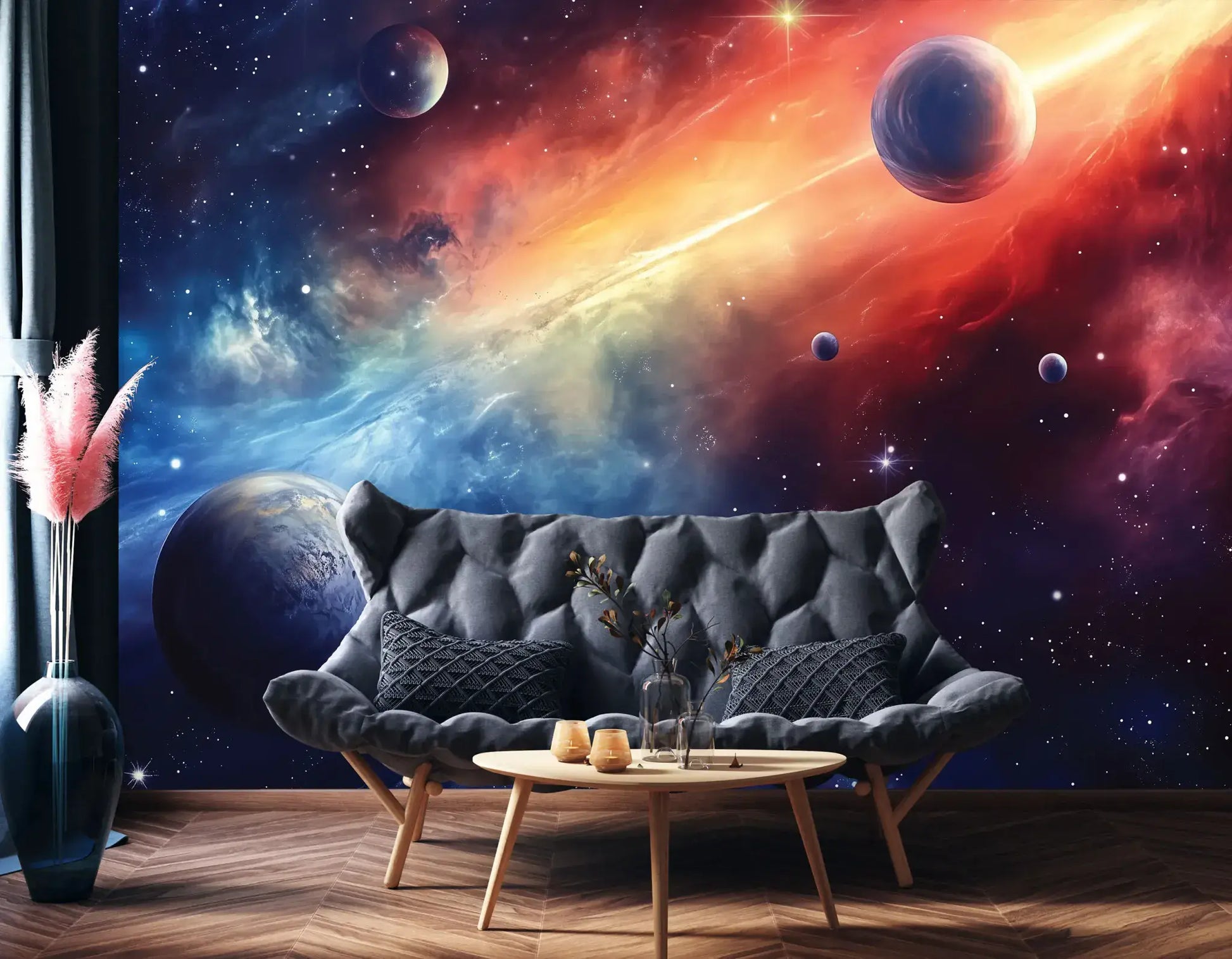 Planets Blue and Red Cosmos Non-woven Photo Wallpaper ForWall