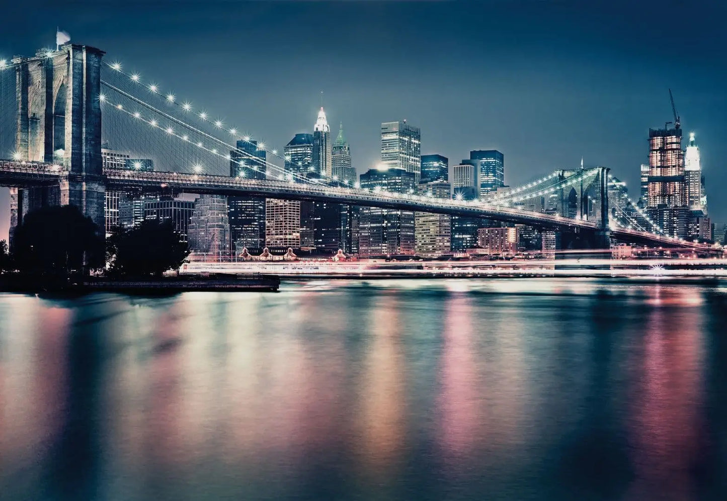 Brooklyn Bridge Neon Lights Photo Wallpaper (W x H) 368cm x 254cm (144" x 100")