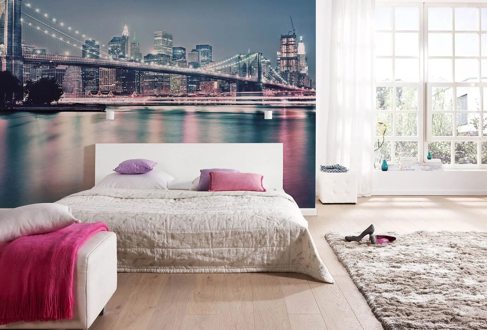 Brooklyn Bridge Neon Lights Photo Wallpapers