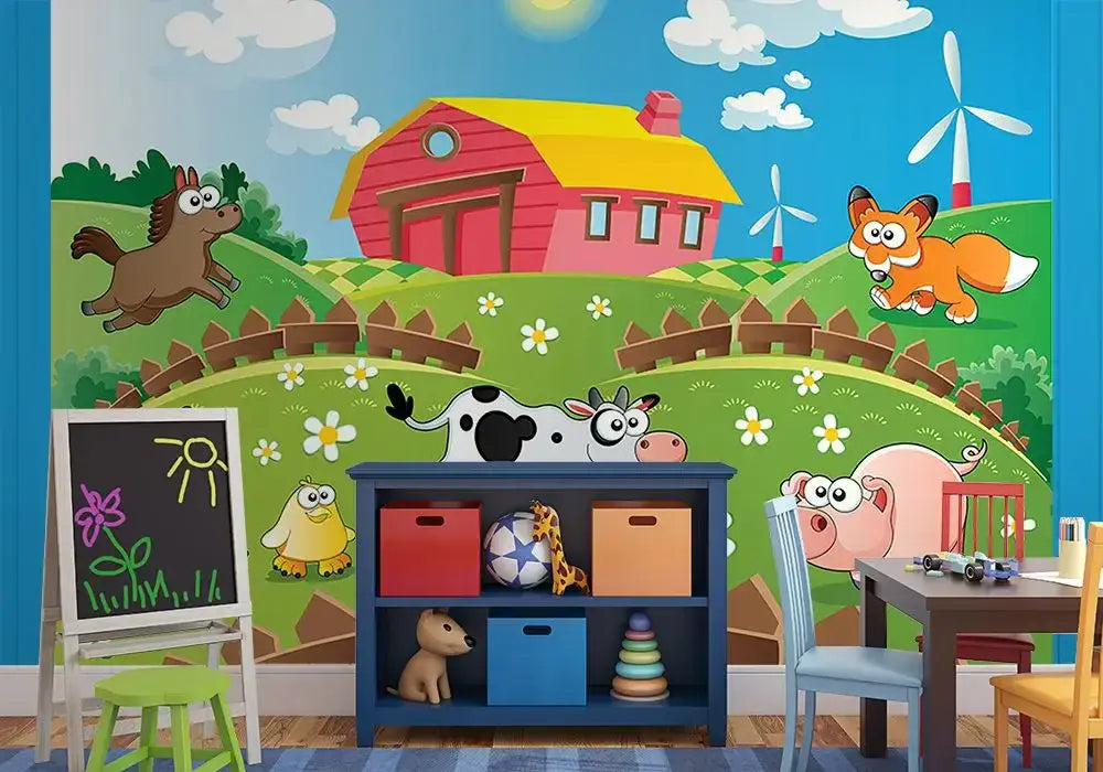 Cartoon Animals Farm Nursery Photo Wallpaper Nice Wall