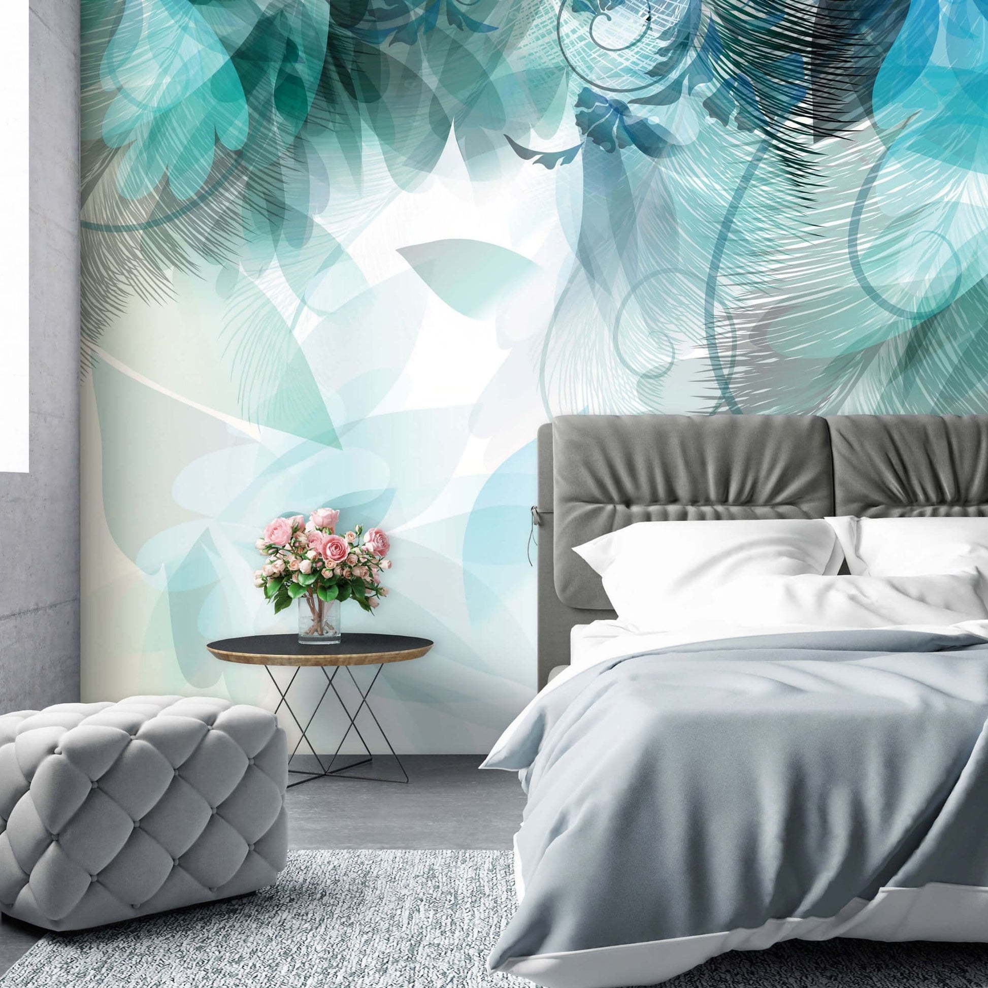 Feathers Blue Abstract Non-woven Photo Wallpaper