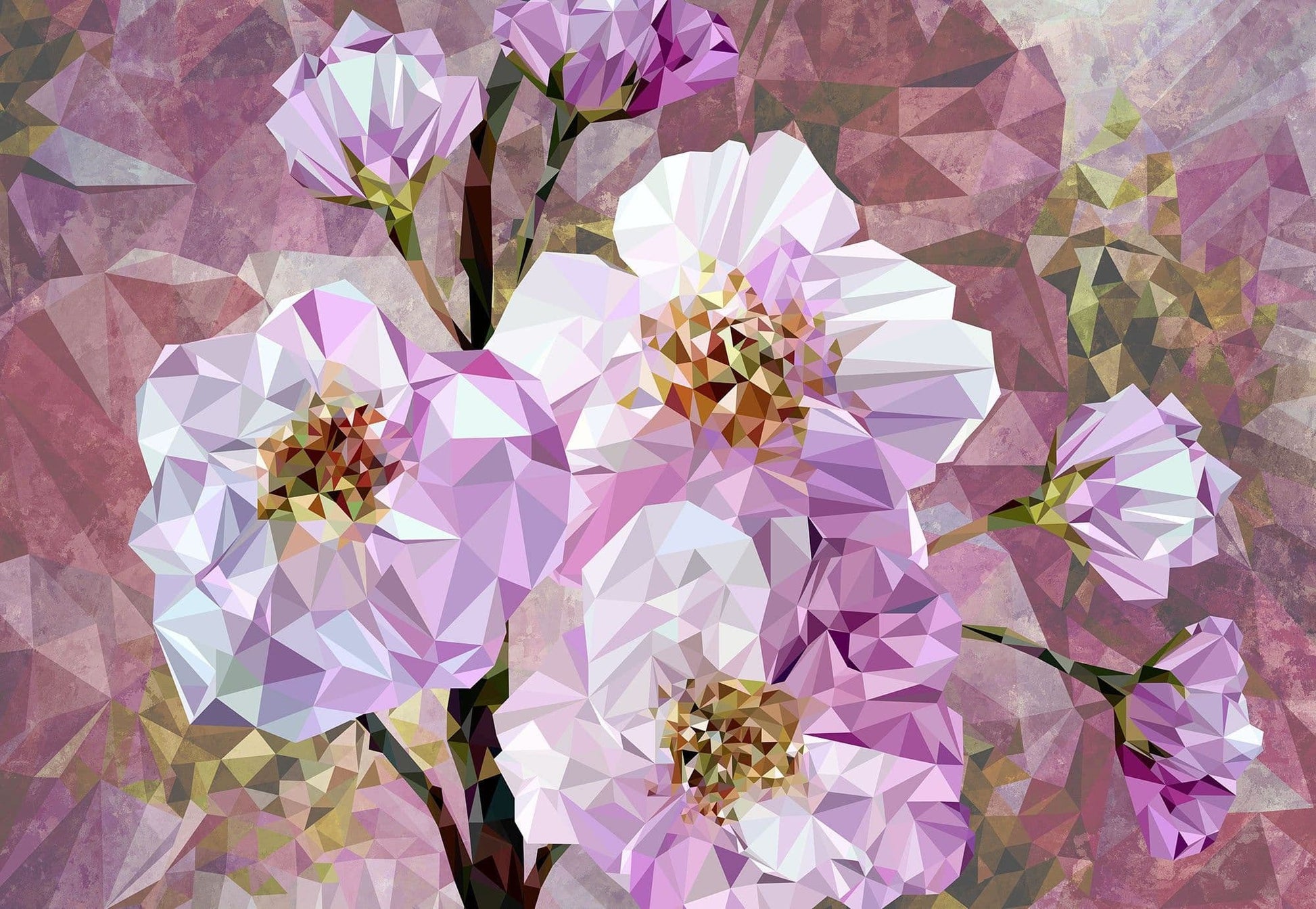 Blooming Gems Pink Flowers Non-Woven Wall Mural