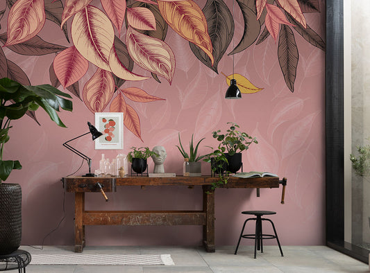 Falling Leafs Pink and Purple Non-woven photo wallpaper