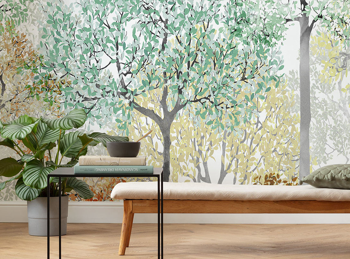 Bright Rainbow Painted Trees Non-woven photo wallpaper