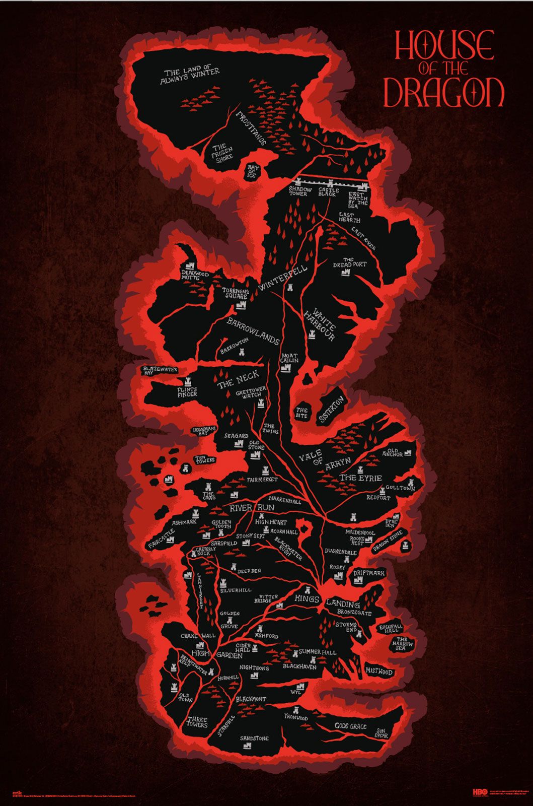 Game of Thrones House of the Dragon Map of Westeros Poster