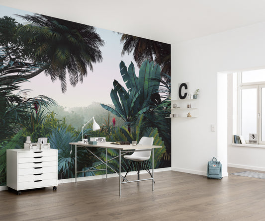 Jungle Morning Green Botanical Living Room Non-woven photo wallpaper