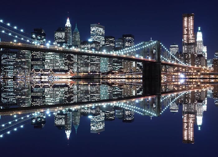 New York Brooklyn Bridge Night Lights Photo Wallpaper Nice Wall