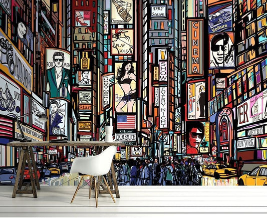 New York Streets Cartoon Design Photo Wallpaper Nice Wall