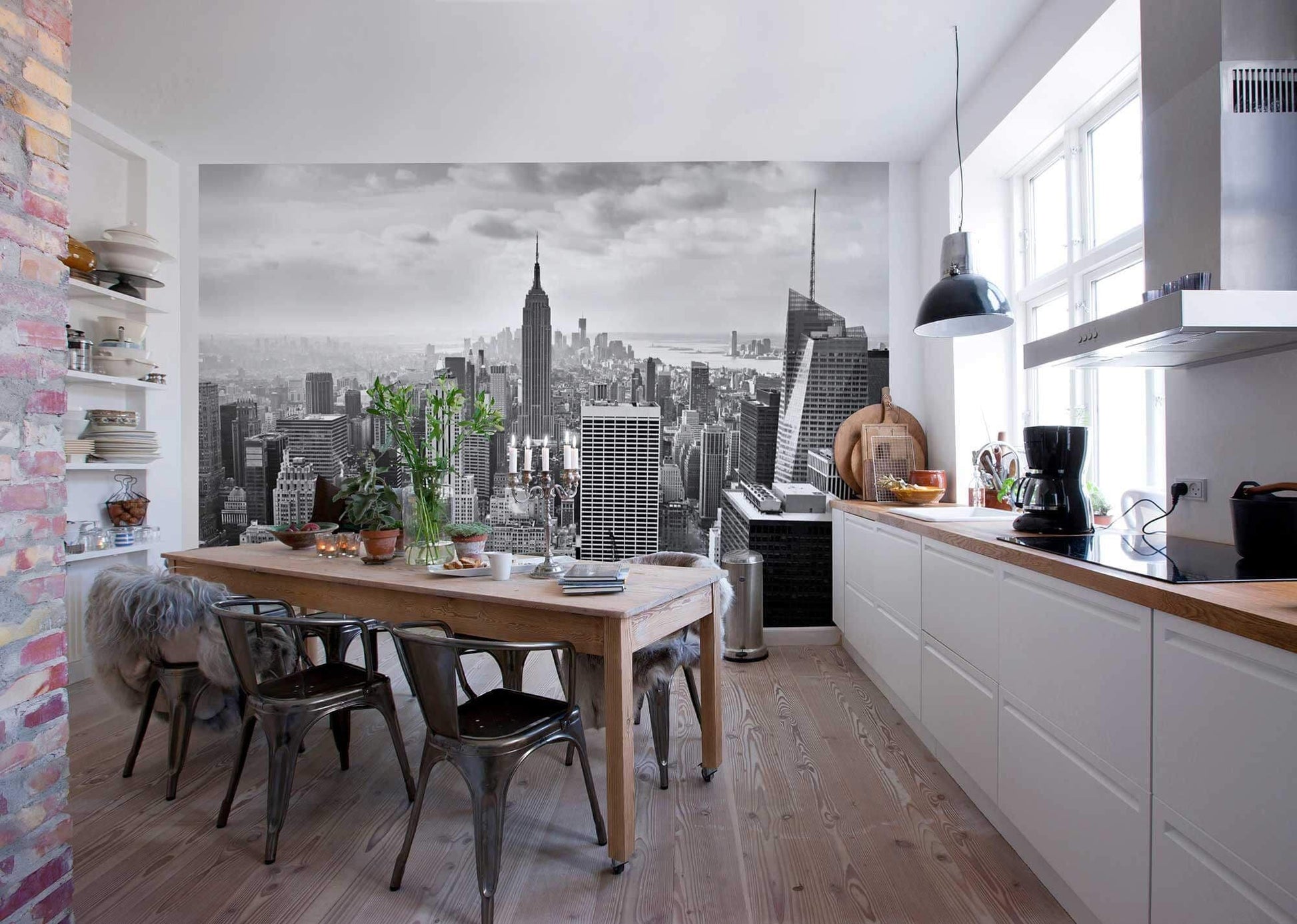 New York Black and White Skyline Bedroom Photo Wallpaper