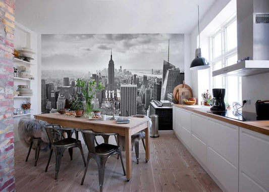 New York Black and White Skyline Bedroom Photo Wallpaper