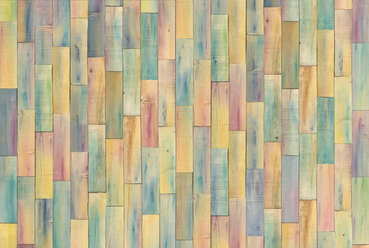 Colorful Wooden Slats Boards Non-Woven Wall Mural