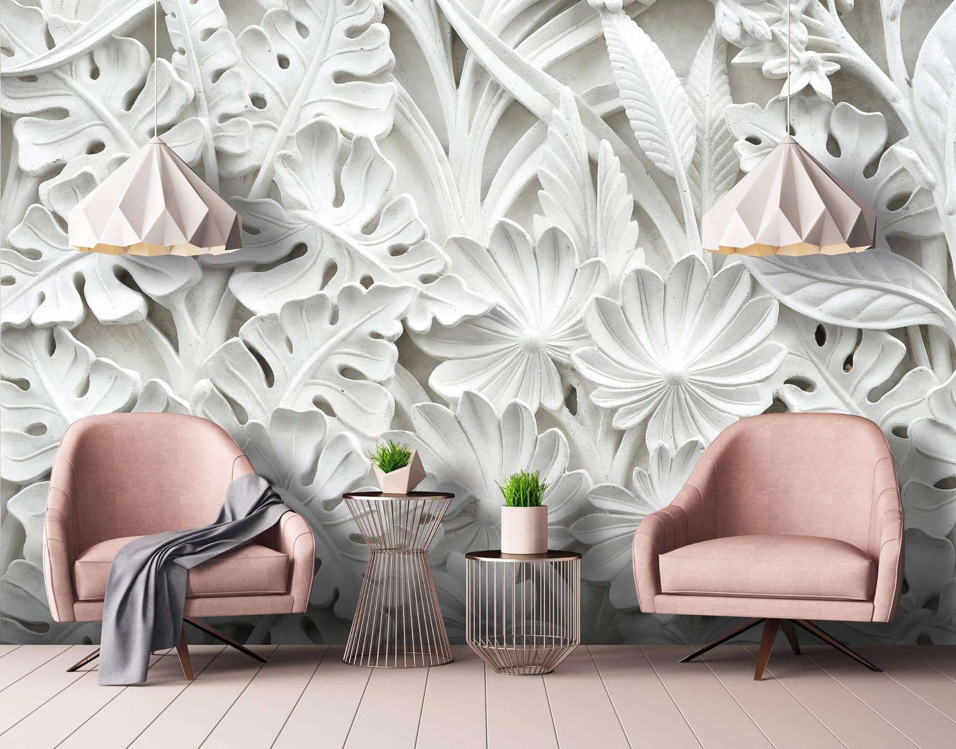 Alabaster Flowers White Non-woven Photo Wallpaper