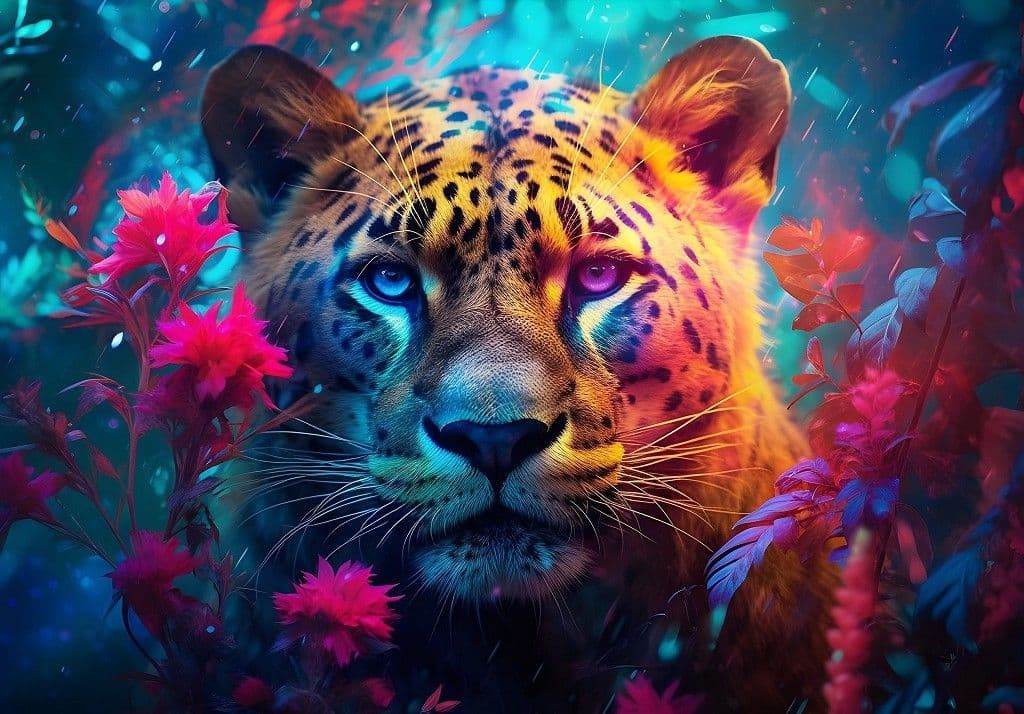 Painting Wild Cat Colorful Animal Non-woven Photo Wallpaper