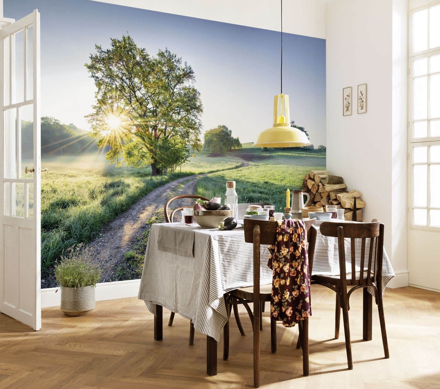 Meadow Trail Green Countryside Dining Room Photo Wallpaper