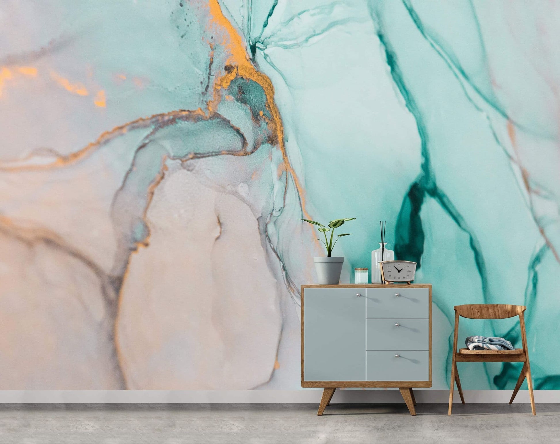 Light Rose Blue Gold Marble Non-woven Photo Wallpaper