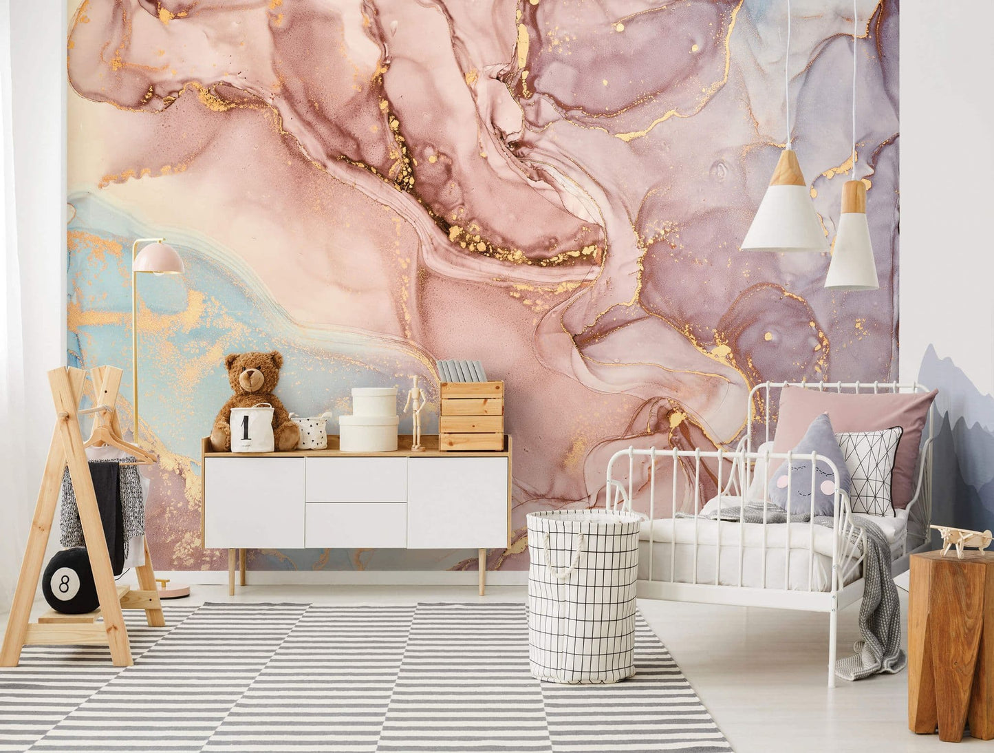 Pink Blue Gold Marble Non-woven Photo Wallpaper