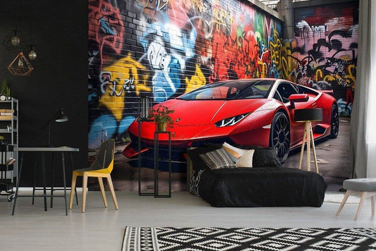 Red Sports Car Non-woven Photo Wallpaper