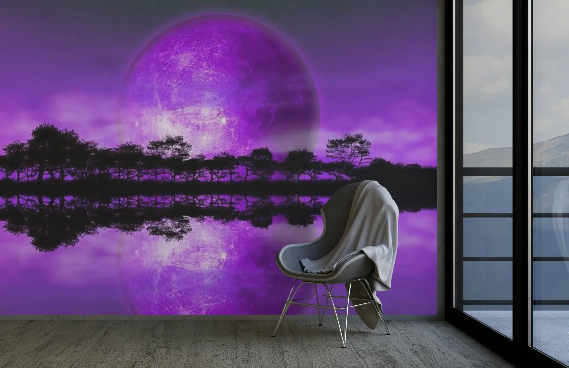 Rising Moon over Alien Planet Purple Photo Wallpaper Nice Wall