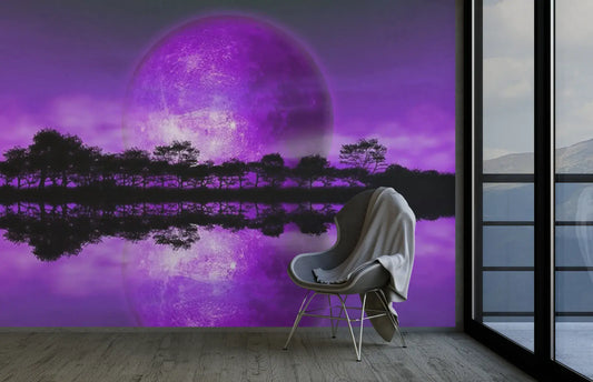 Rising Moon over Alien Planet Purple Photo Wallpaper Nice Wall