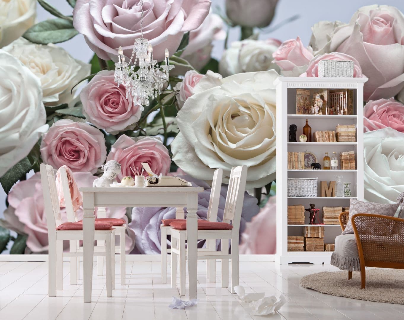 Light Rose Pink Flowers Bedroom Floral Photo Wallpaper