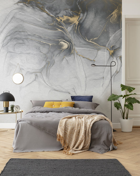 Ink Gold and Grey Fluid Marble Imitation Non-woven photo wallpaper