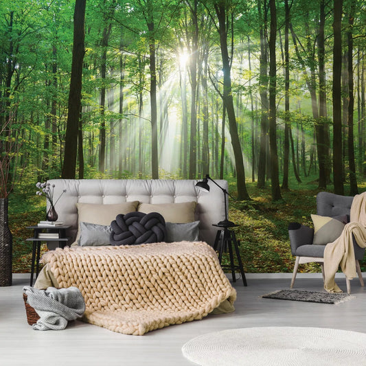 Light Green Forest Scenery Non-woven Photo Wallpaper
