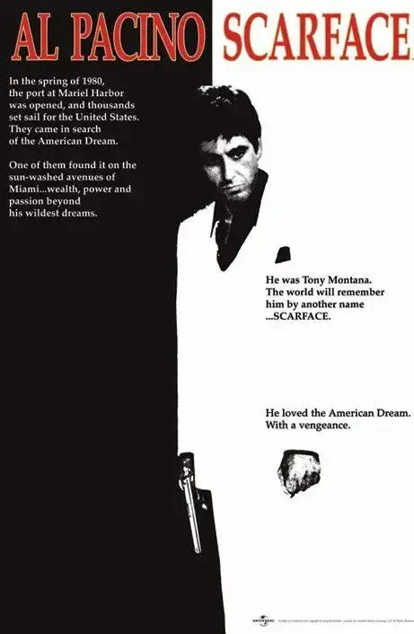 Scarface Movie Black and White Al Pacino Poster Scarface