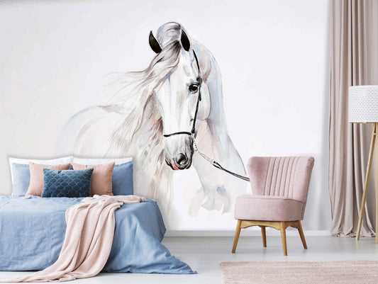 White Pony Horse Animal Non-woven Photo Wallpaper