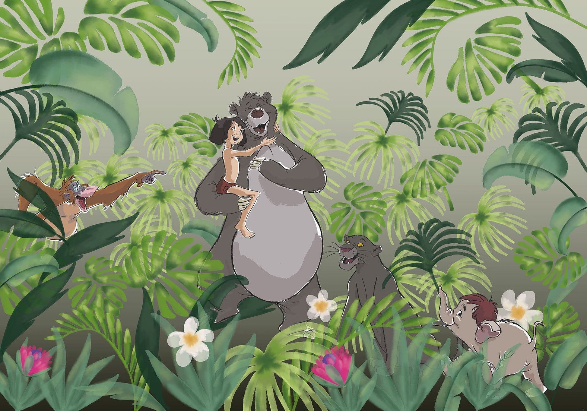 Welcome To the Jungle Mowgli & bear  Non-Woven Wallpaper Mural Disney