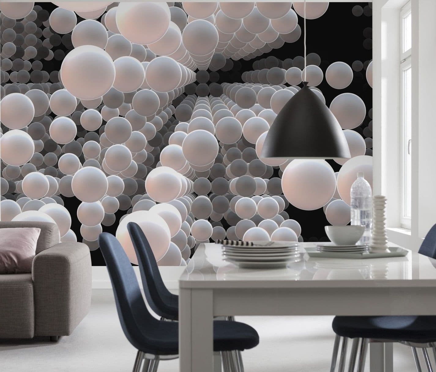 White Grey and Black Spheres 3D Photo Wallpaper