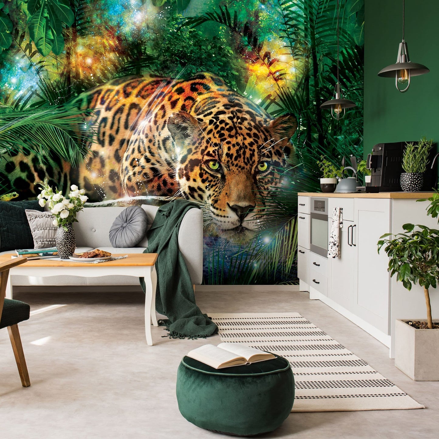 Wild Leopard in the Jungle Dinning Room Non-woven Photo Wallpaper