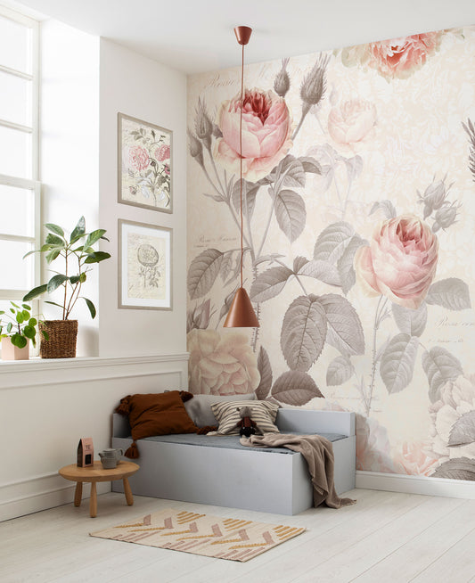 Floral Design Light Pink Floral Non-Woven Wall Mural  (W x H) 368cm x 248cm (144" x 98")