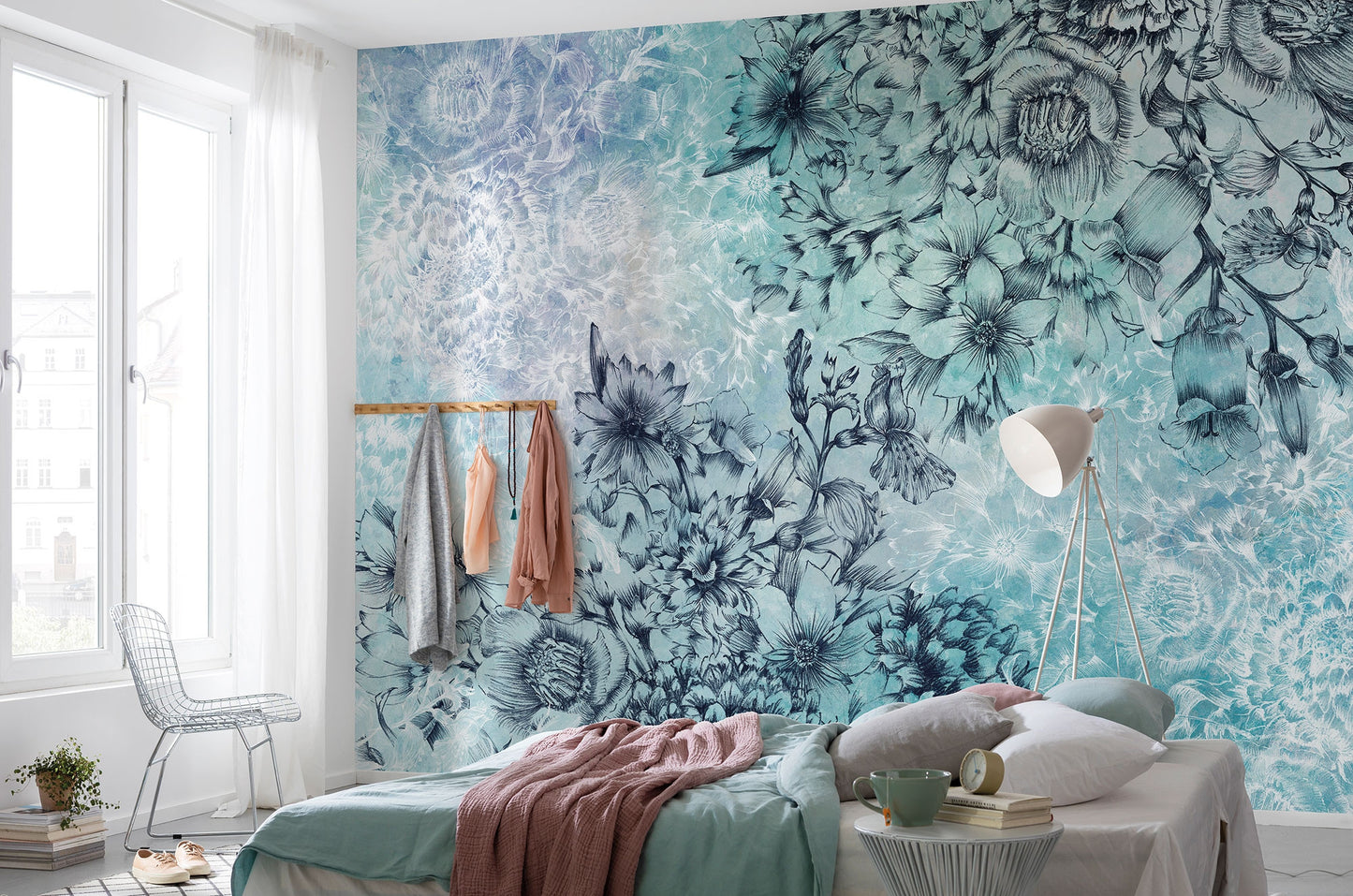 Blue Windflowers Floral Floral Non-Woven Wall Mural (W x H) 368cm x 248cm (144" x 98")
