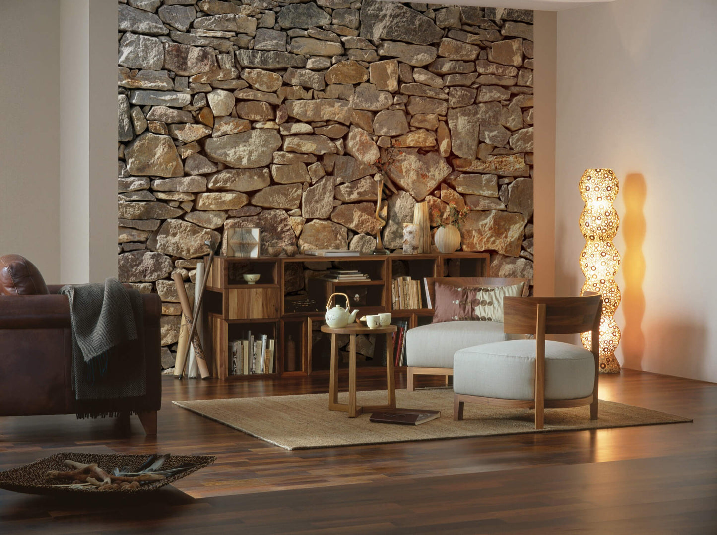 Grey and Orange Natural Stones Stone Non-Woven Wall Mural (W x H) 368cm x 248cm (144" x 98")
