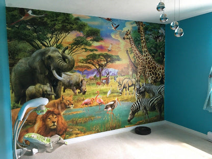 Kids bedroom Safari Africa Animal Wallpaper Mural  (W x H) 384 cm x 260 cm (151" x 102")