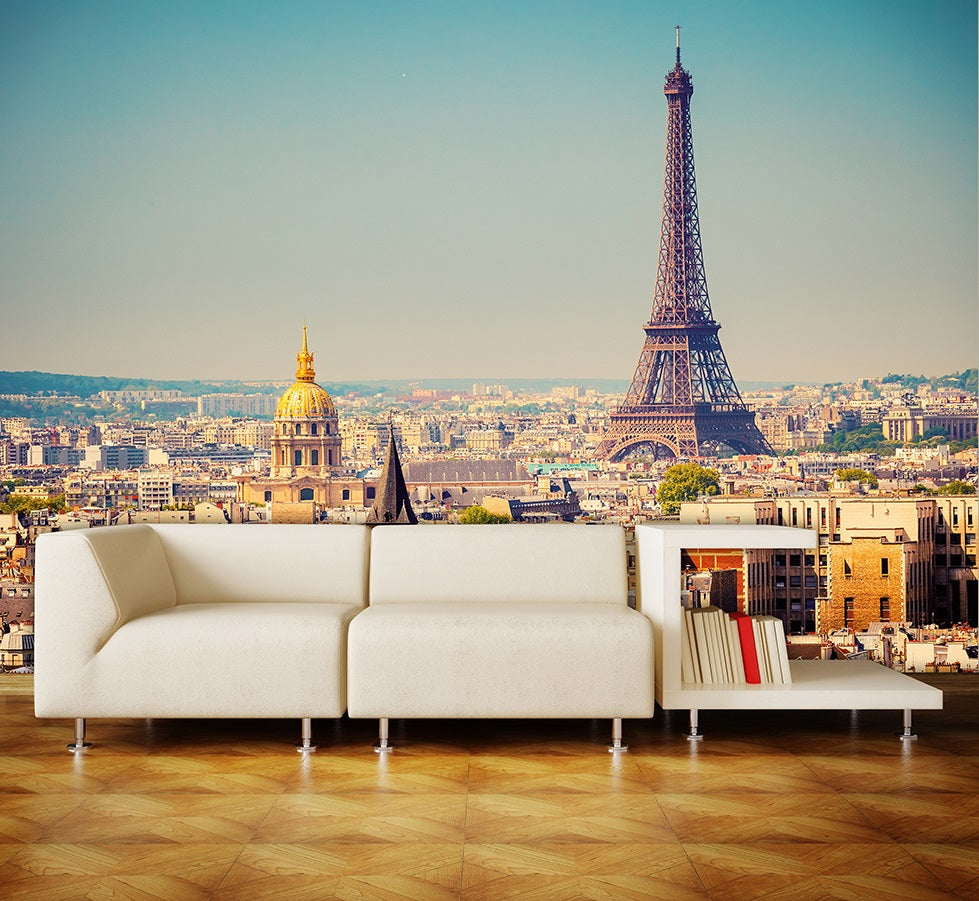 Paris Skyline Eiffel Tower Living Room Non-Woven Wallpaper Mural 366 cm x 254 cm (141" x 100")