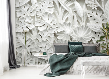 Alabaster Flowers White Non-woven Photo Wallpaper (W x H) 368 cm x 254 cm (144" x 100")