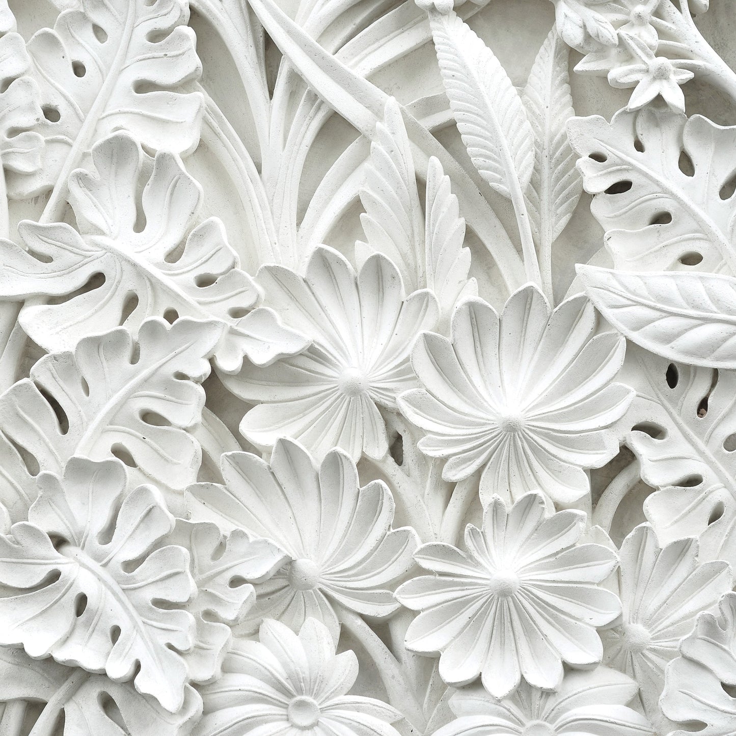 Alabaster Flowers White Stone Brick & Wood Non-woven Photo Wallpaper (W x H) 368 cm x 254 cm (144" x 100")