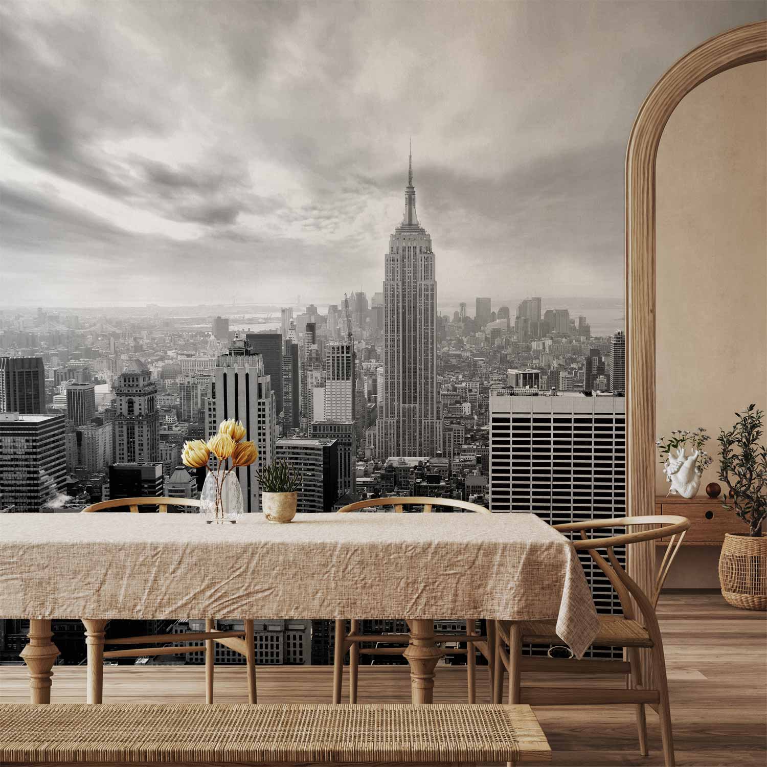 Bkack and White New York Skyline Non-woven Photo Wallpaper 101104-1