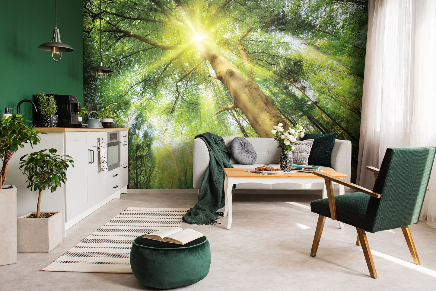 Green Summer Forest Scenery Nature Non-woven Photo Wallpaper (W x H) 312 cm x 219 cm (123" x 86")