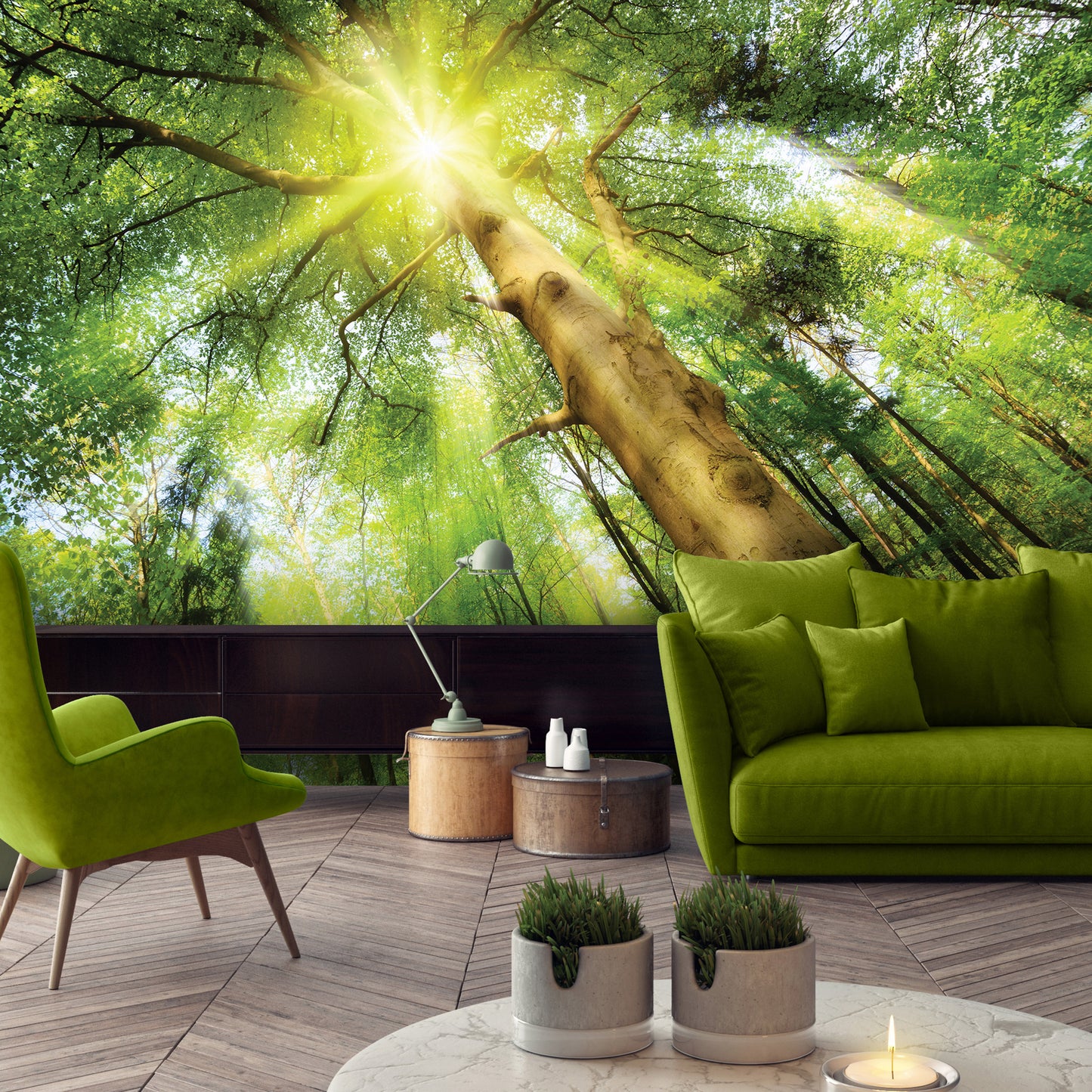 Green Summer Forest Scenery Nature Non-woven Photo Wallpaper (W x H) 312 cm x 219 cm (123" x 86")