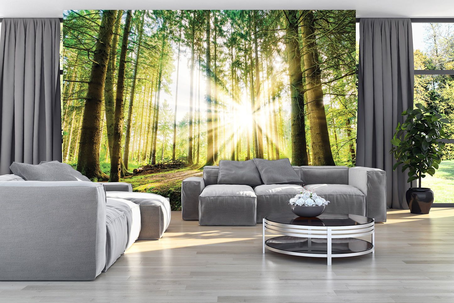 Green Summer Forest Scenery Nature Non-woven Photo Wallpaper (W x H) 312 cm x 219 cm (123" x 86")