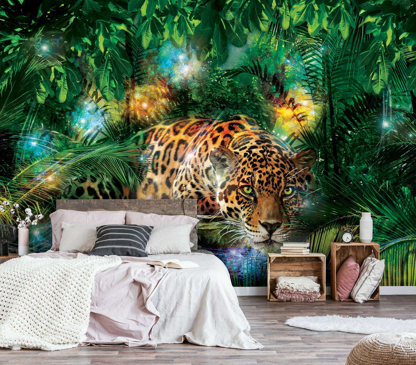 Wild Leopard in the Jungle Dinning Room Animal Non-woven Photo Wallpaper (W x H) 368 cm x 254 cm (144" x 100")