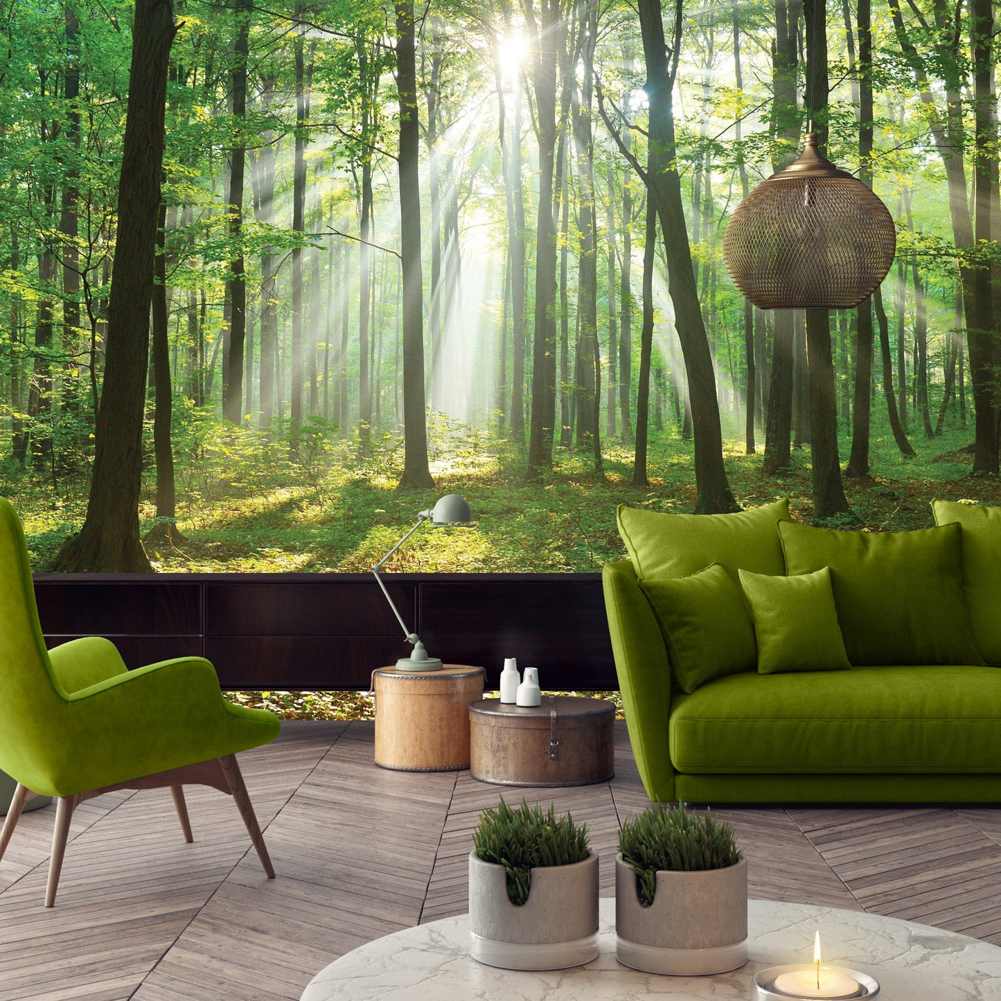Light Green Forest Scenery Nature Non-woven Photo Wallpaper (W x H) 312 cm x 219 cm (123" x 86")