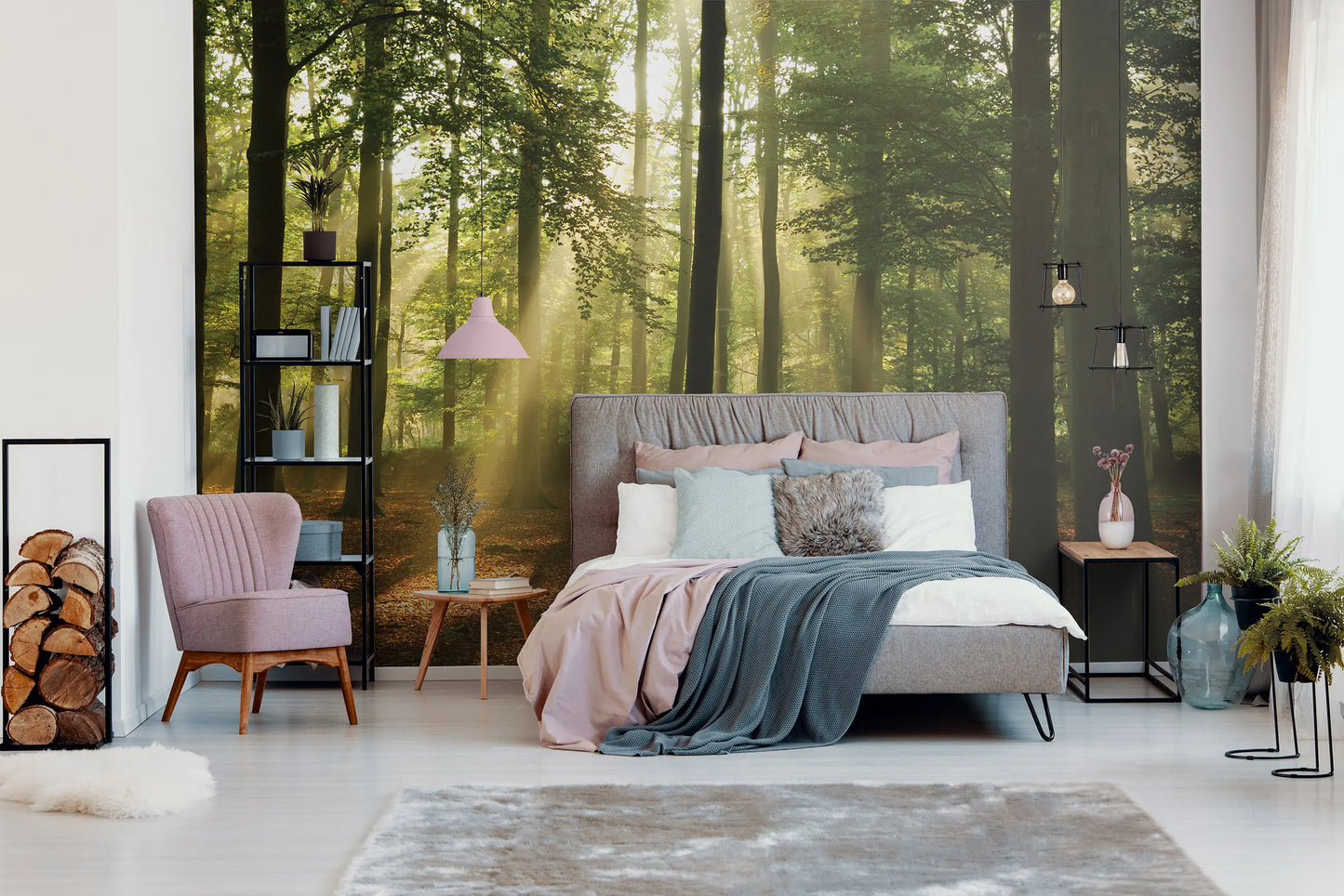 Green Summer Forest Trees Nature Non-woven Photo Wallpaper (W x H) 368 cm x 254 cm (144" x 100")