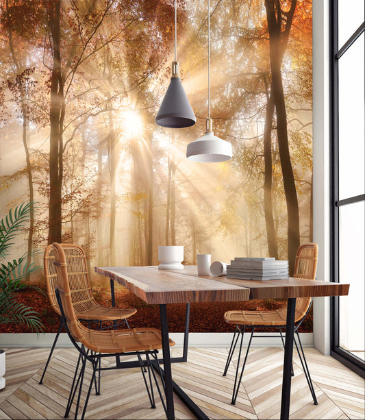 Orange Autumn Forest Nature Bedroom Nature Non-woven Photo Wallpaper (W x H) 312 cm x 219 cm (123" x 86")