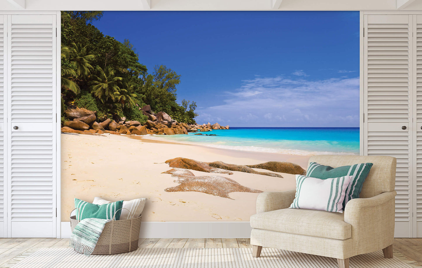 Sandy Beach Scenery Living Room Tropical Scenery Non-woven Photo Wallpaper (W x H) 368 cm x 254 cm (144" x 100")