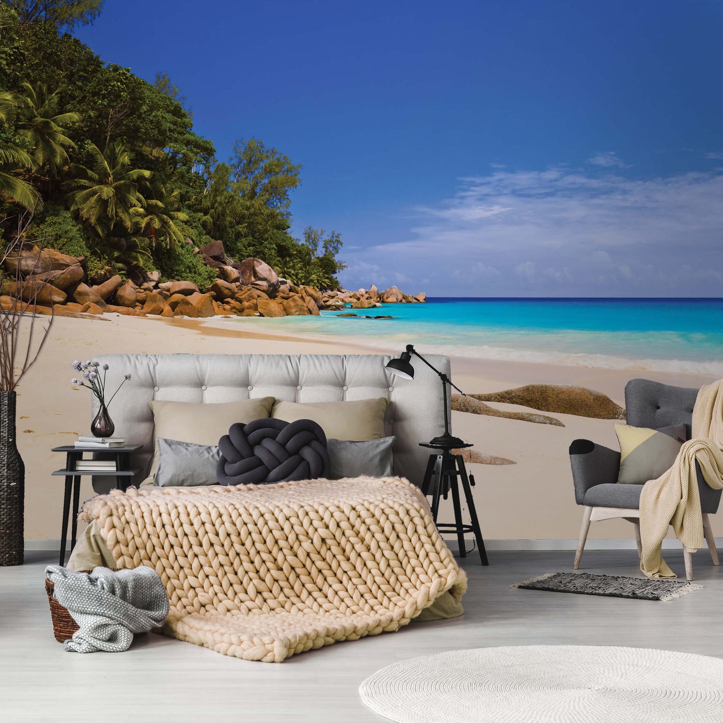 Sandy Beach Scenery Living Room Tropical Scenery Non-woven Photo Wallpaper (W x H) 368 cm x 254 cm (144" x 100")